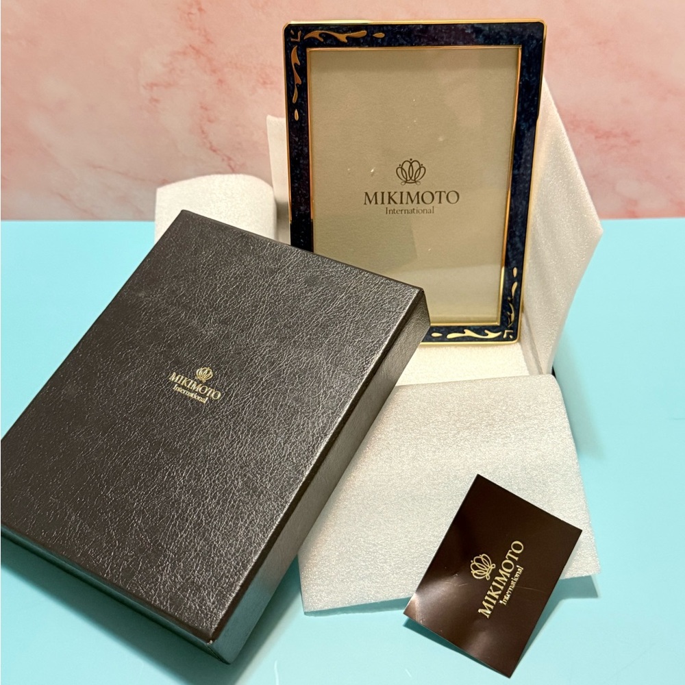 Mikimoto International Picture Frame Black and Gold with Enamel blue with gold